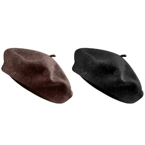 Set Of 2 Plain Berets  - Brown And Black