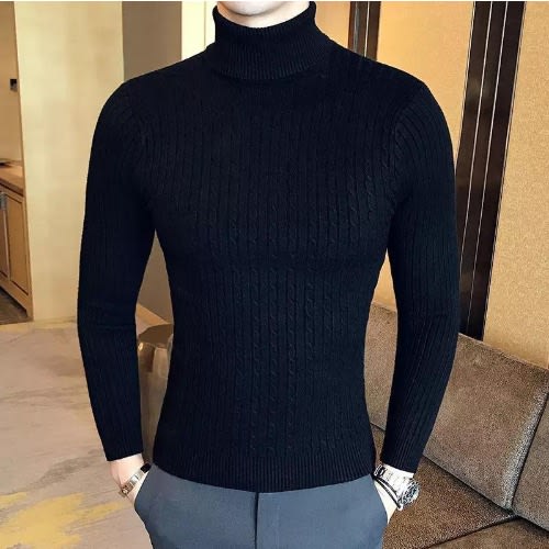 Men's Turtle Neck Long Sleeve Shirt - Black