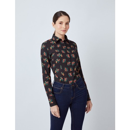 Women’s Black & Red Floral Fitted Shirt