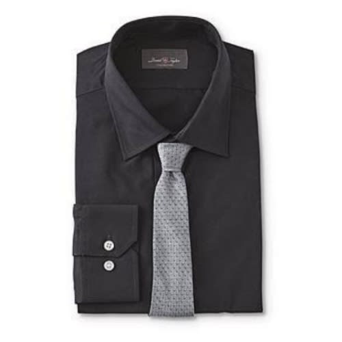 Men's Dress Shirt With Matching Tie - Black & Grey