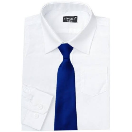 Men's Dress Shirt With Matching Tie - White/ Plain Deep Blue