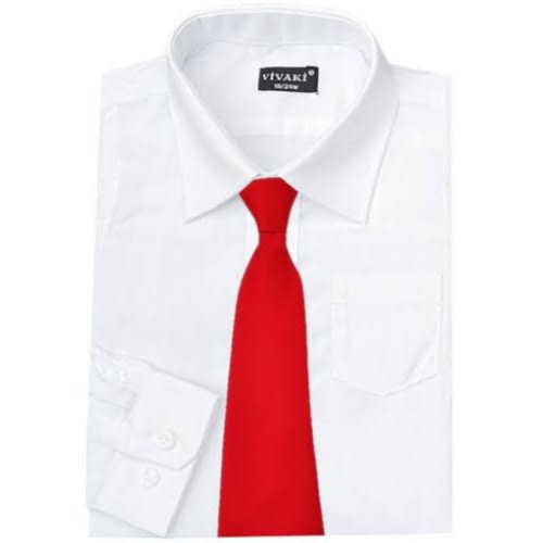 Men's Dress Shirt With Matching Tie- White/red