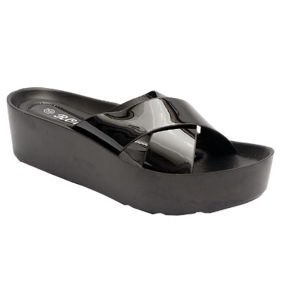 Harriet Comfort Patent Leather Slippers - Black