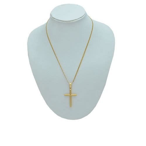 Cross Pendant On Cuban Chain Necklace - Gold