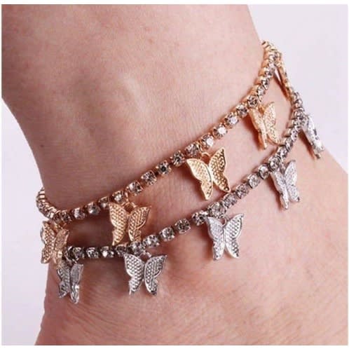 2 In 1 Women Butterfly Anklet Jewelry - Gold & Silver