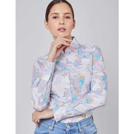 Women's Harper Paisley Fitted Shirt - White & Pink