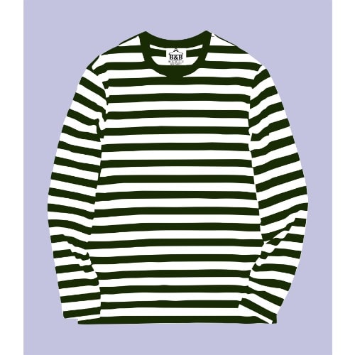 Plain Striped Classic Roundneck Tee With Green