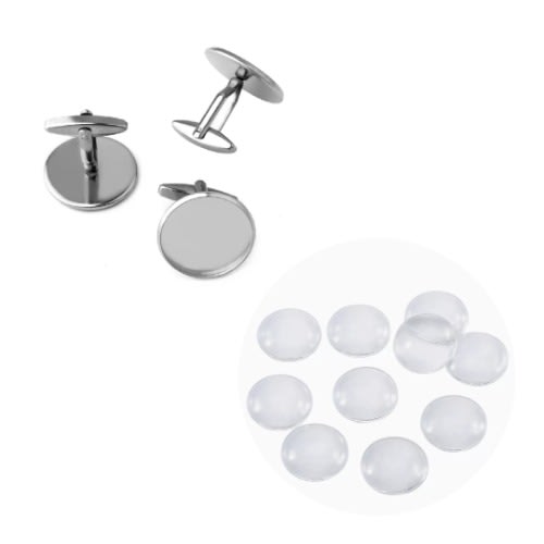 10 Dark Silver Blank Cufflinks 18mm With Glass Cover