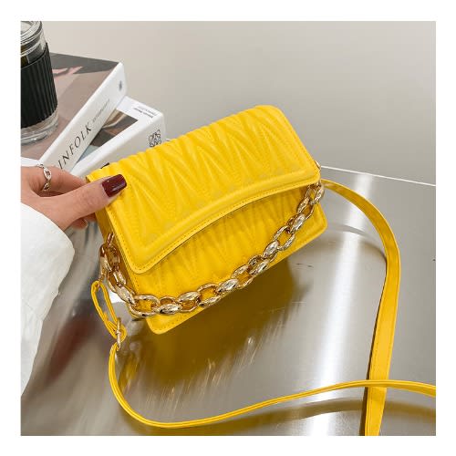Unique Premium Quality Leather Ladies Crossbody Hand Bag- Yellow