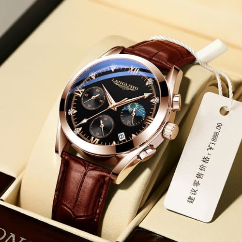 Men's Casual Leather Strap Wrist Watch - Brown