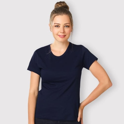 Women's Plain Navy Blue Round Neck Tshirt