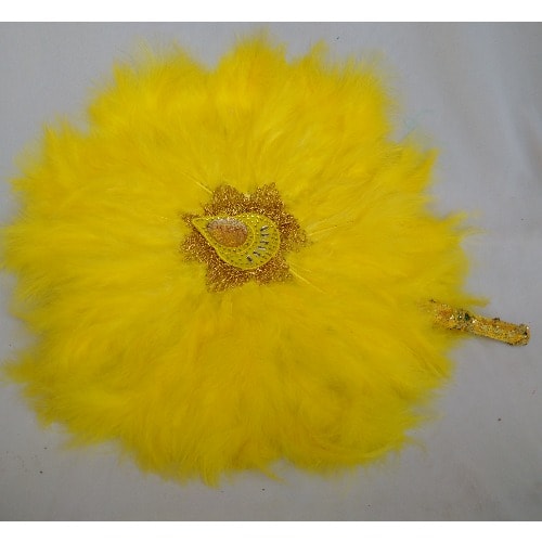Alexie's - Feathers Bridal Hand Fan - Yellow With Gold Details