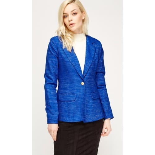 Shimmering Metallic Insert Lapel Blazer - Blue