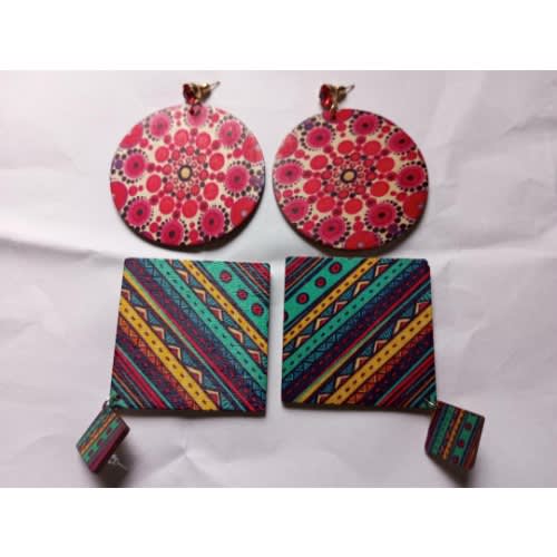 2pairs Ladies Wooden Earrings - Multicolour