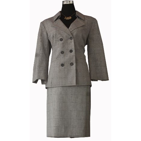 Grey Plaid Skirt Suit