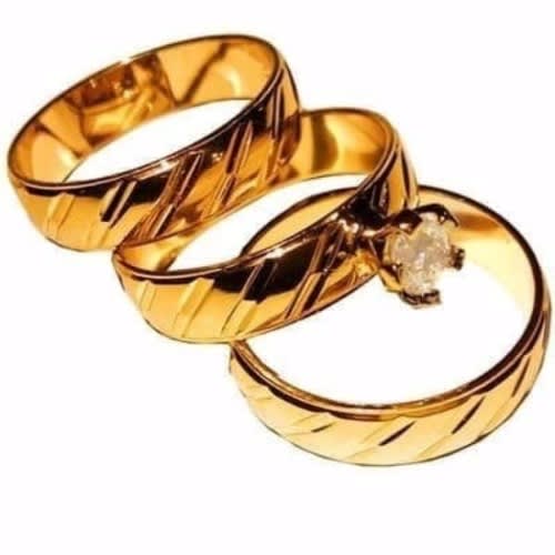 Wedding Ring Set - 3 Pieces -  Gold