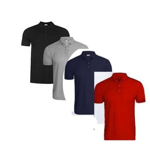 4 In 1 Quality Men's Polo T-shirts - Grey + Navy Blue + Black & Red