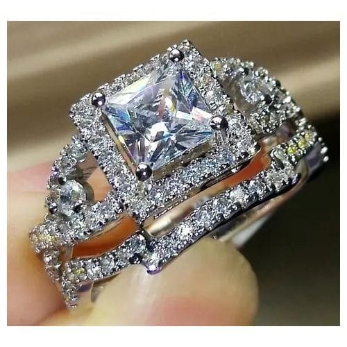 Halo Double Ring Set - Silver