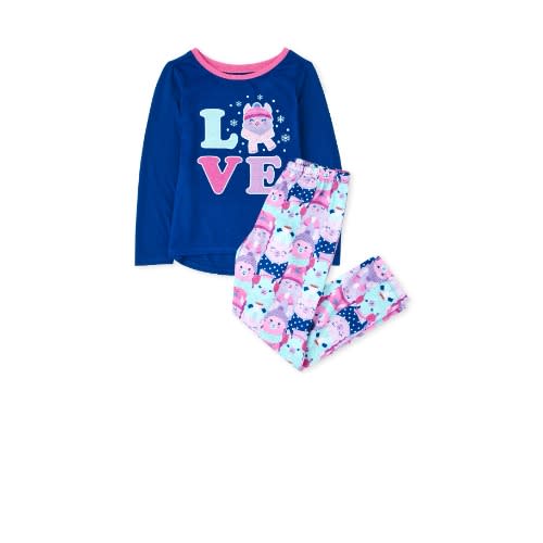 Girls Love Llama Snug Fit Cotton Pyjamas Sleepwear- Blue