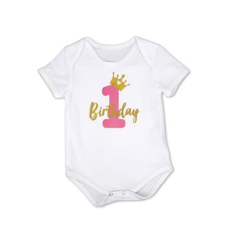 Baby Girl First Birthday Romper - One Crown