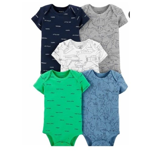 Cotton Bodysuit - 5 Piece Set - Navy & Grey