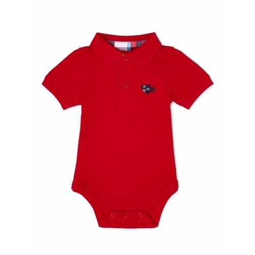 Baby Boy Solid Polo Woven Bodysuit - Red
