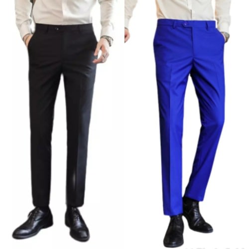 Smart Suit Trousers For Men - Black & Blue - 2pcs