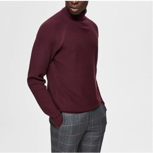 Men's Roll Neck Sweatshirt- Wine
