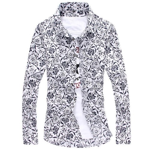 Slim Floral Print Long Sleeve Shirts