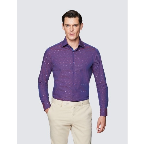 Men's Curtis Purple And Red Cotton Shirt - Low Collar