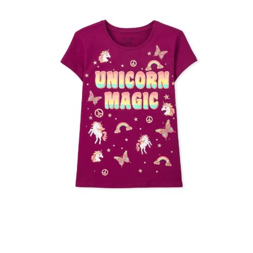 Girls Unicorn Magic Glitters Graphic Top-  Magenta