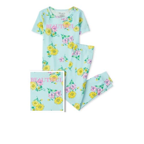 Girls Floral Snug Fit Cotton Pyjamas