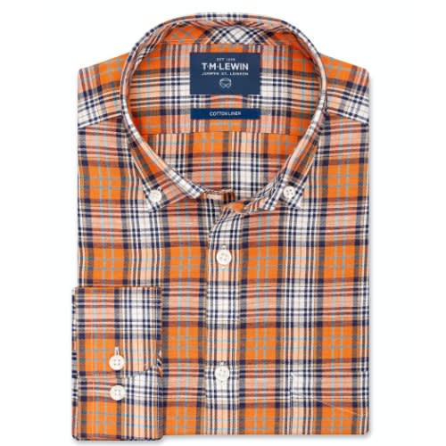 Cotton Linen Slim Fit Orange Check Shirt