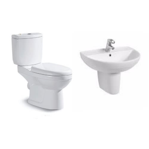 Top Flush Close Couple Wc Set With Hanging Pedestal & Mixer Tap