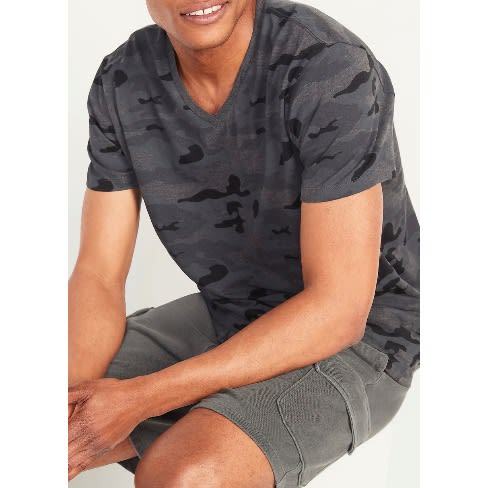 Soft-washed V-neck T-shirt For Men, Camo Print