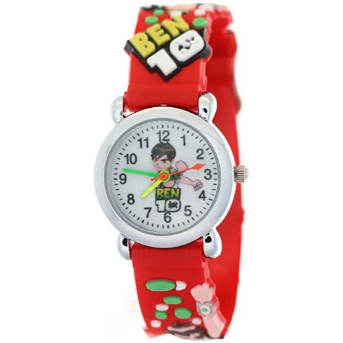 Boys Ben 10 Embossed Cartoon Character Analogue  Watch-Red