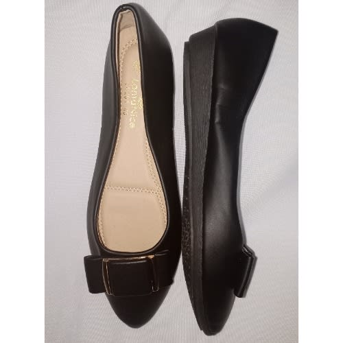Bow Skimmer Ladies Office Flat Black Shoe