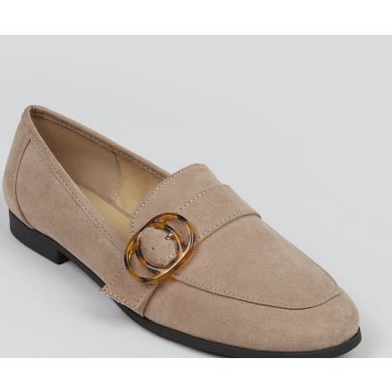 Taupe Suedette Buckle Loafers