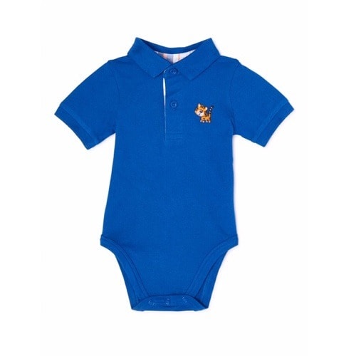 Baby Boy Solid Polo Woven Bodysuit - Blue