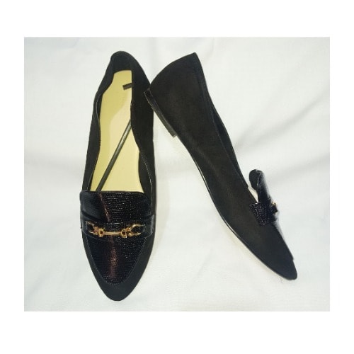 Pointed Suede Ladies Flat Shoe- Black
