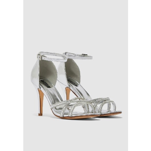 Diamante Heel Sandals - Silver