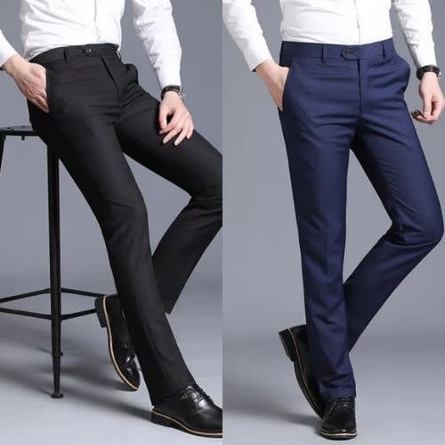 Black & Navy Blue 2 In 1 Men Plain Material Straight Cut Trouser