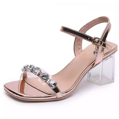 Nai Mi Ku Embellished Transparent Block Heels - Gold