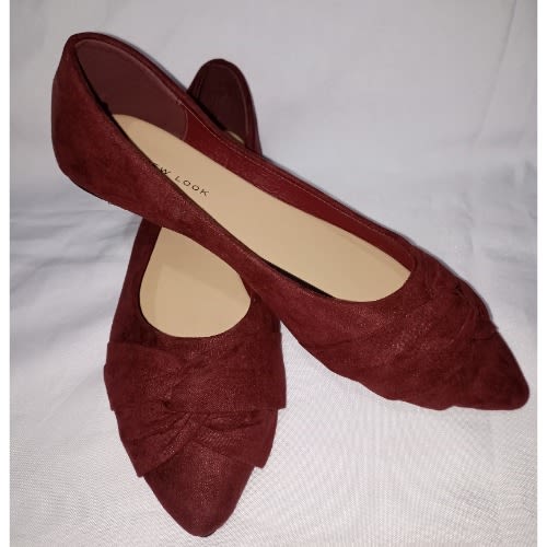 Ladies Suede Pointed Office Flat Shoe-wine