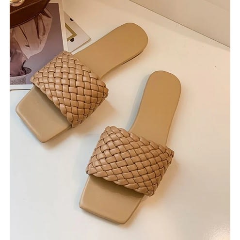 Ladies Flat Slippers - Brown