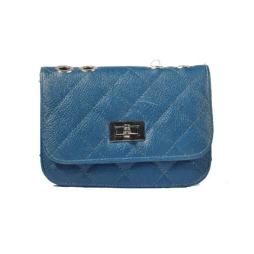 Women's Leather Mini Cross Body Chain Shoulder Bag -  Blue