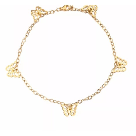 Hollow Butterfly Pendant Anklet - Gold