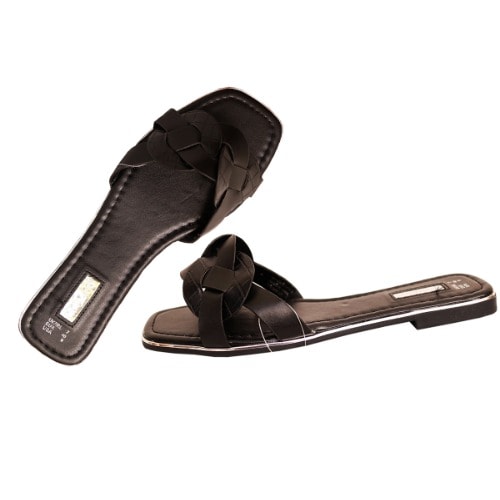 Ladies Woven Sliders Slippers - Black