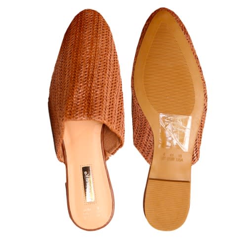 Flat Plaited Mules -  Brown
