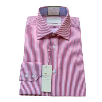 Men's Formal Red & White Bengal Stripe Slim Fit Shirt - Single Cuff